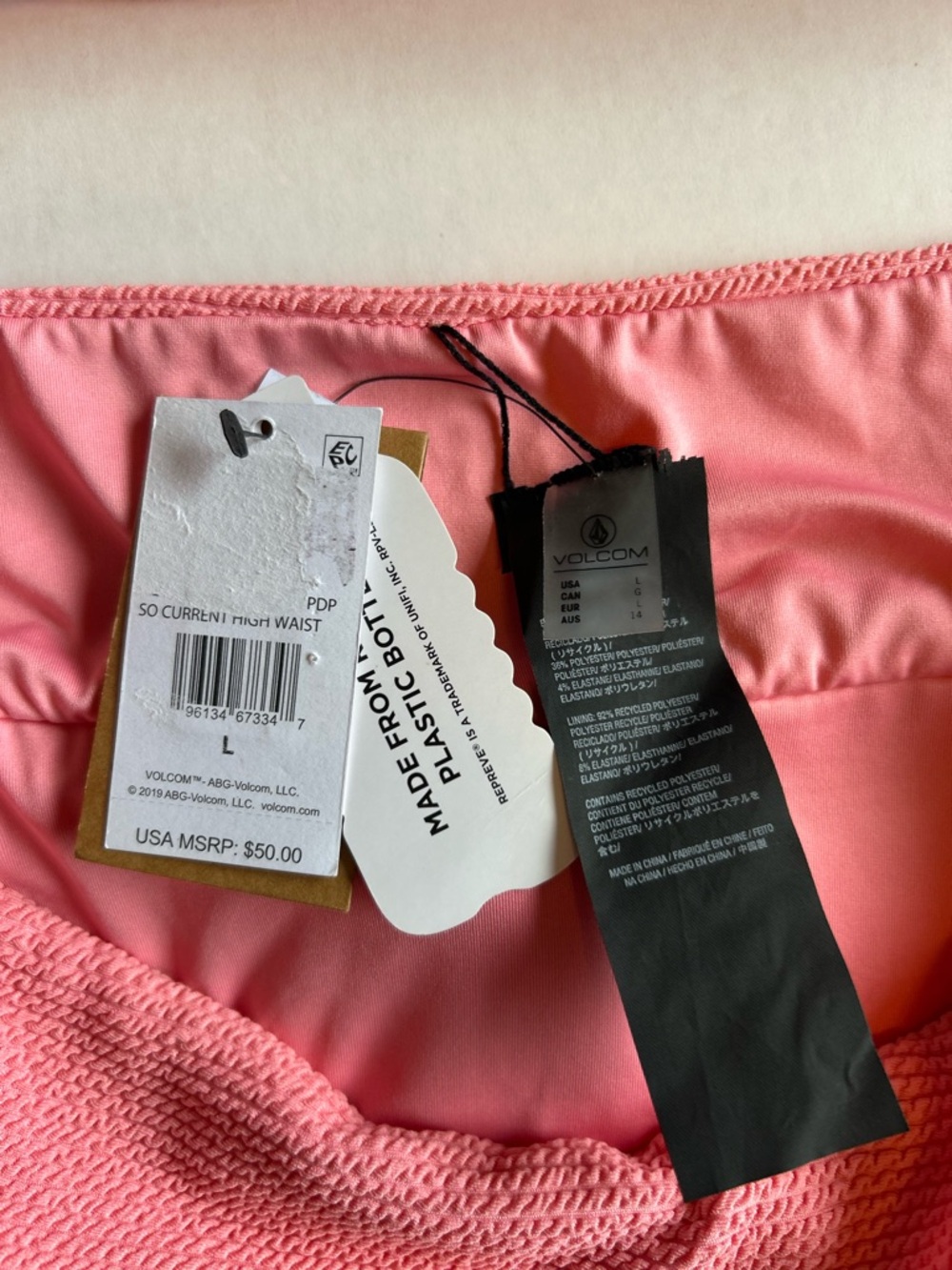 Volcom Pink Textured Bikini Set Size Top XL Bottom L - Picture 6 of 7